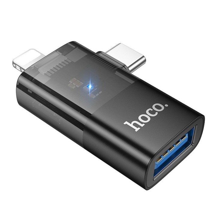 Adapter OTG 2w1 Lightning / USB C do USB A Hoco UA36E czarny