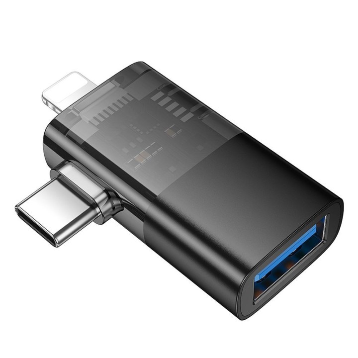 Adapter OTG 2w1 Lightning / USB C do USB A Hoco UA36E czarny