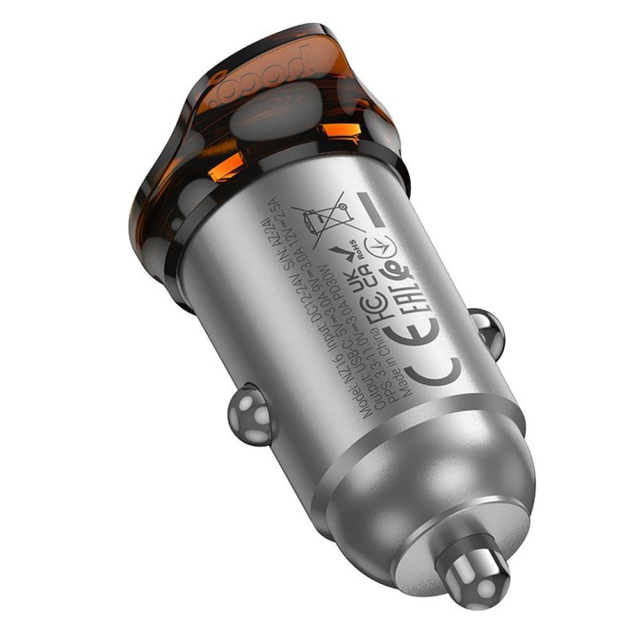Автомобільний зарядний пристрій Hoco USB C QC PD 30W NZ16 сірий