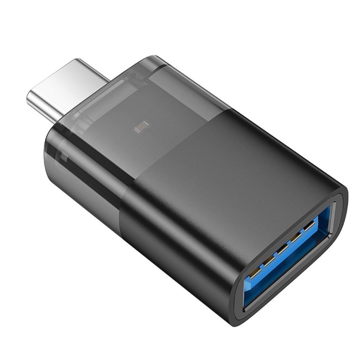 Адаптер OTG USB C – USB A Hoco UA36B прозрачный черный