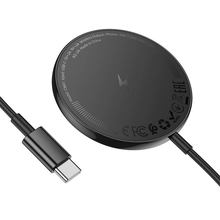 Беспроводное зарядное устройство Hoco 2A 15W совместимое с MagSafe с дисплеем CW61 черное