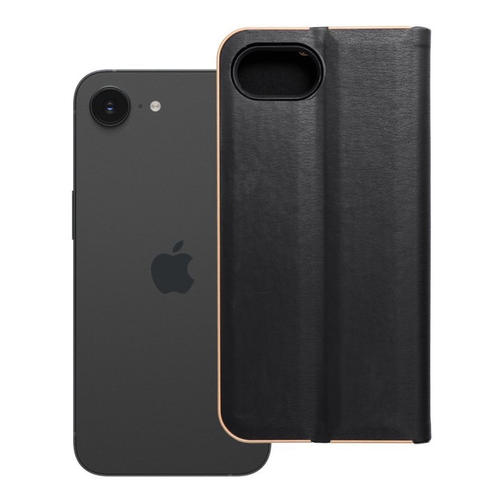Чехол с клапаном для iPhone 16e (SE 4 2025) Luna Book Gold черный