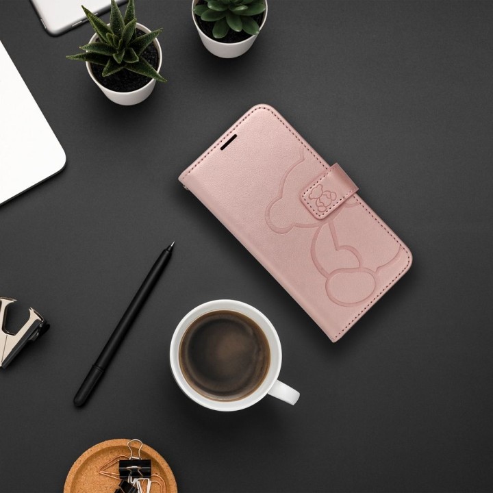 Flip case for iPhone 16e (SE 4 2025) Mezzo Book teddy bear rose gold