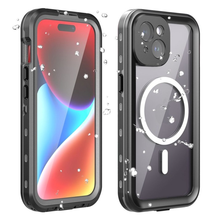 Case for iPhone 15 waterproof Shellbox Dot MagSafe compatible black