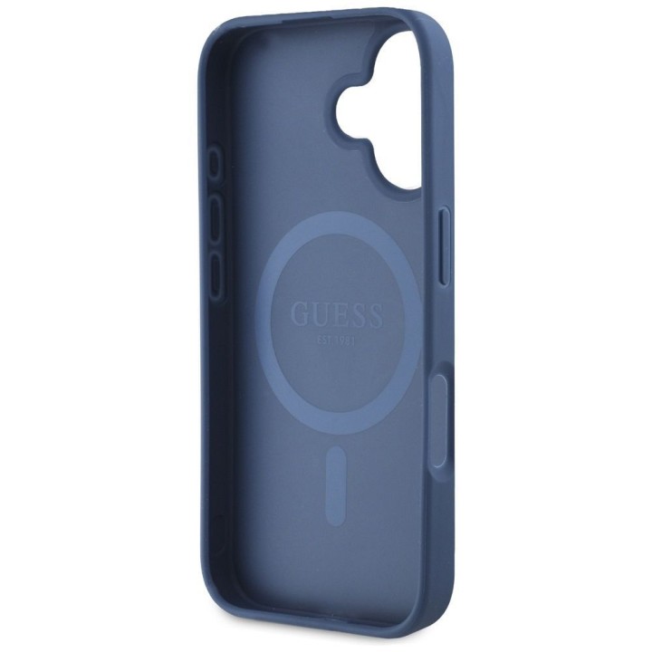 GUESS case for IPHONE 16 compatible with MagSafe GUHMP16SPGNMPLMB (PU Grained Flowers Classic Logo) blue