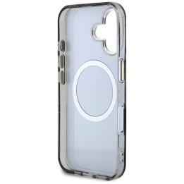 GUESS чехол для IPHONE 16 совместимый с MagSafe GUHMP16SHFLPEDK (IML Metal Glitter Flowers Triangle) черный