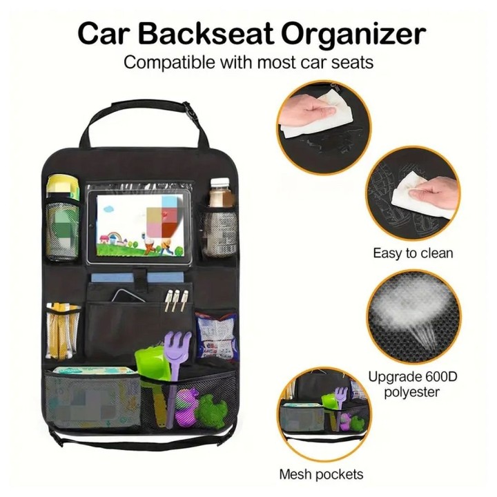 Автомобільний органайзер на передні сидіння з відділеннями чорний
