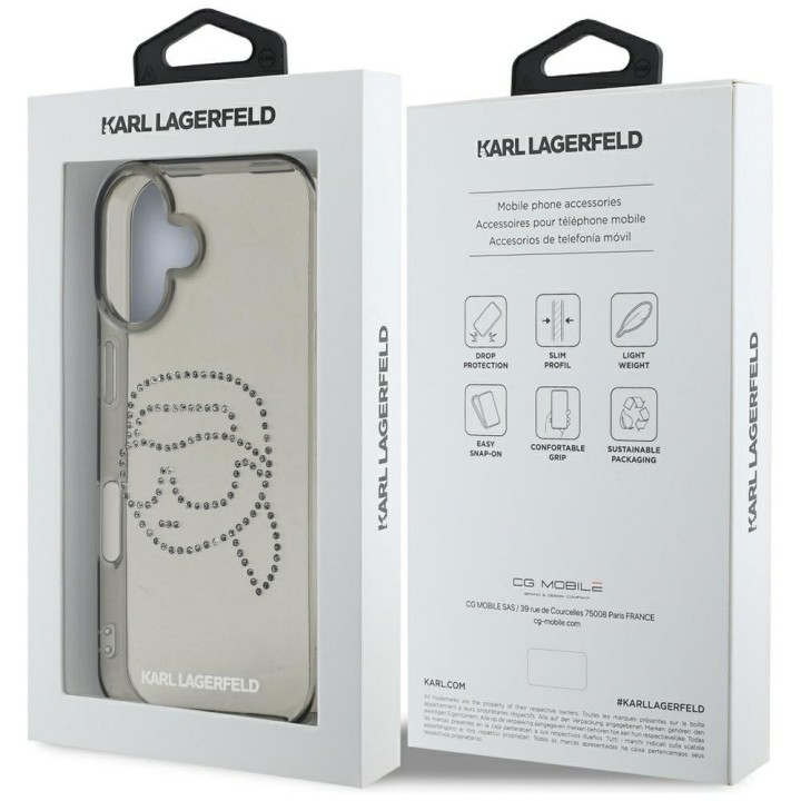 KARL LAGERFELD чехол для IPHONE 16 Pro KLHCP16LHKHDCELK (IML Rhinestones S K Head) черный