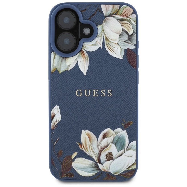 GUESS чохол для IPHONE 16 сумісний з MagSafe GUHMP16SPGNMPLMB (PU Grained Flowers Classic Logo) синій