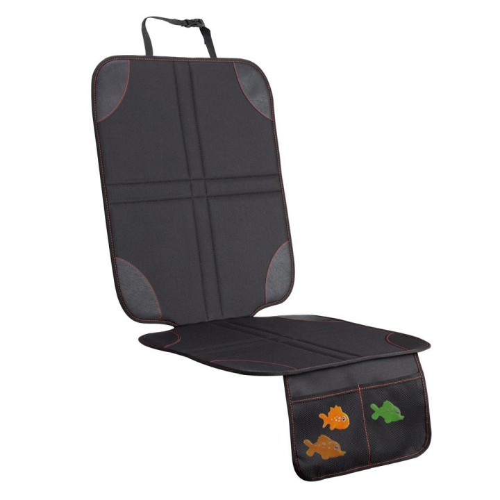 Car seat protective mat with organizer black