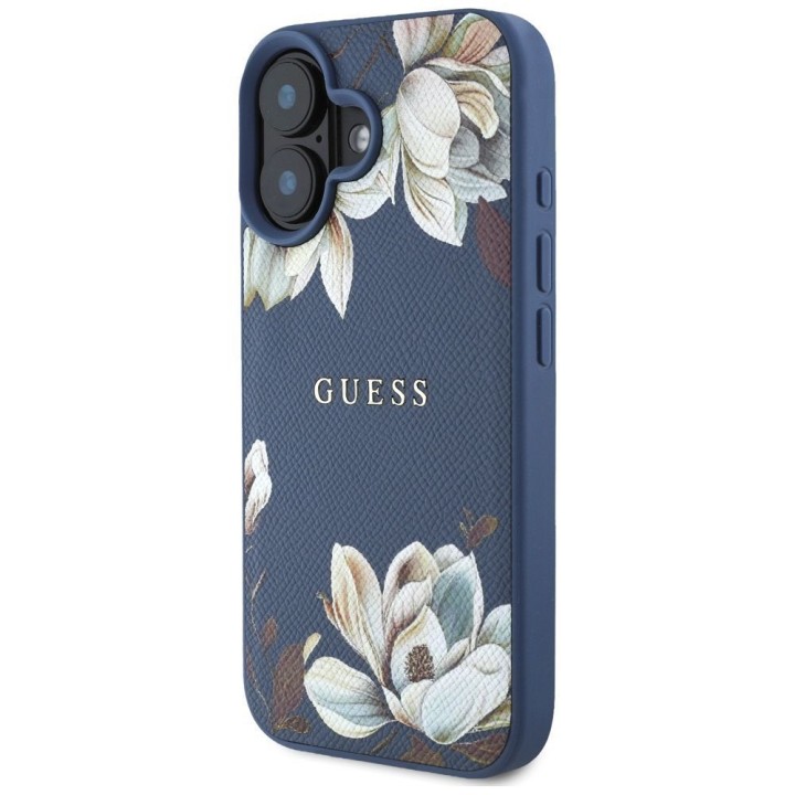 GUESS чохол для IPHONE 16 сумісний з MagSafe GUHMP16SPGNMPLMB (PU Grained Flowers Classic Logo) синій