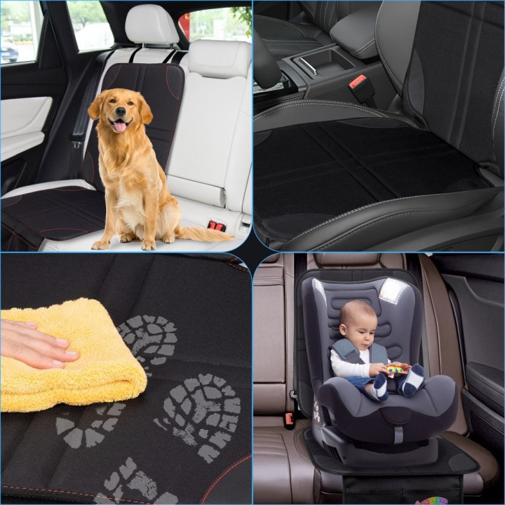 Car seat protective mat with organizer black