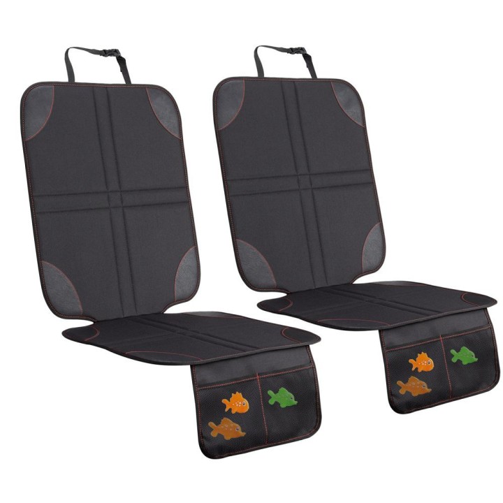 Car seat protective mat with organizer black
