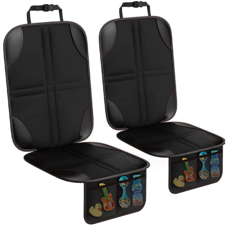 Car seat protective mat with organizer black