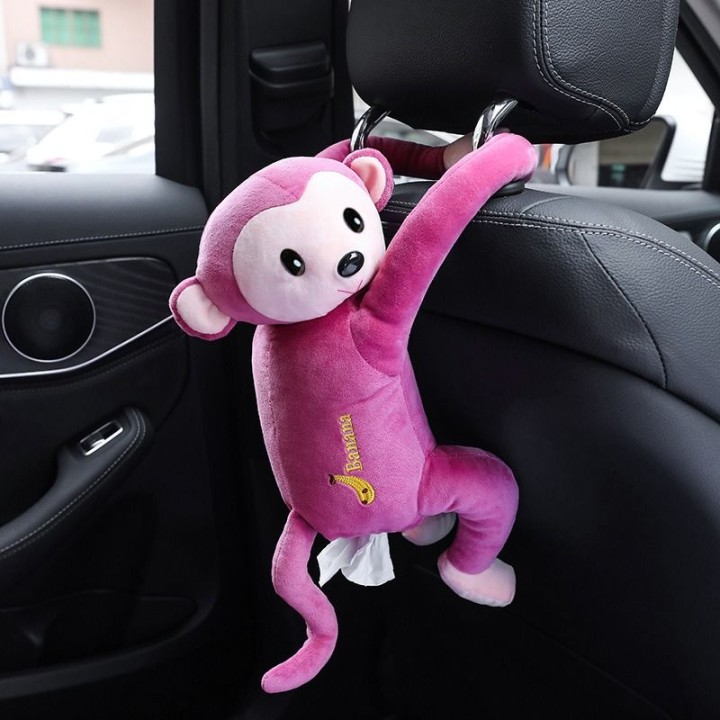 Hanging monkey-shaped tissue holder pink