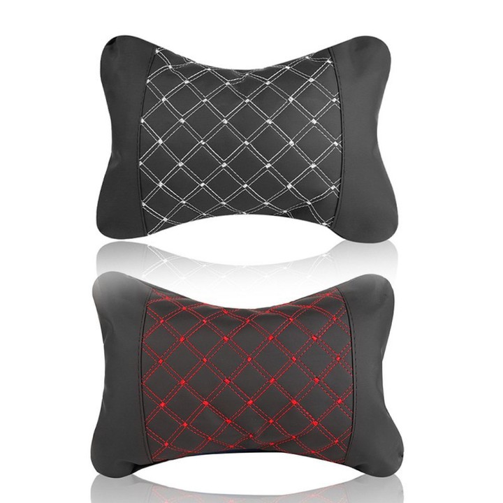 Car headrest pillow with stitching black-red