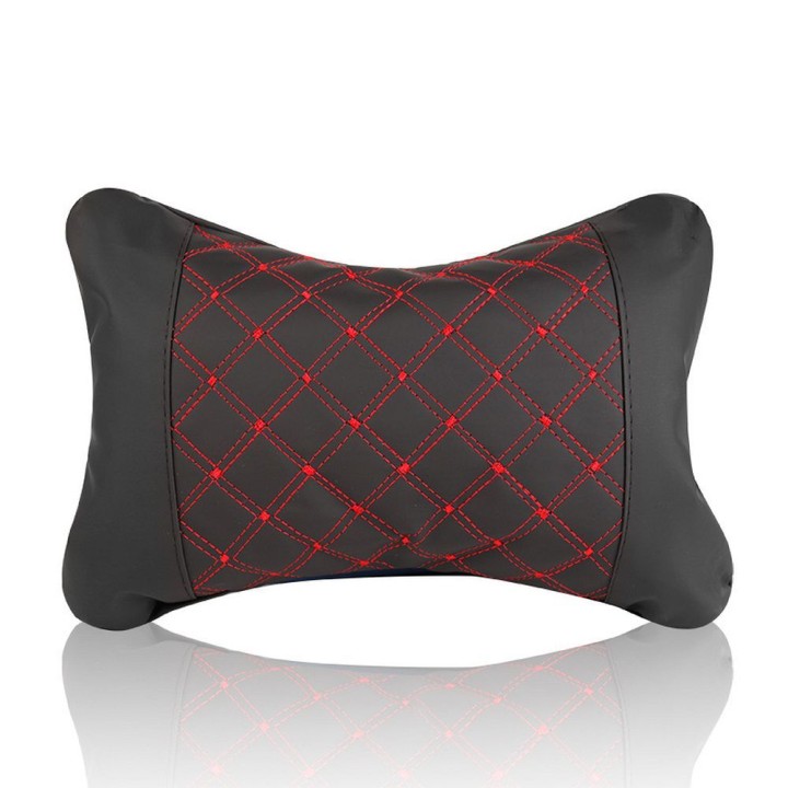 Car headrest pillow with stitching black-red