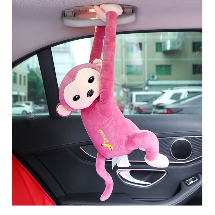 Hanging monkey-shaped tissue holder pink