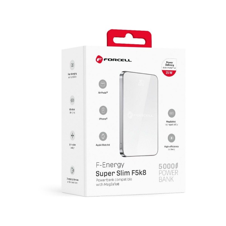 Повербанк совместимый с MagSafe Forcell F-Energy SuperSlim F5K8 QC4.0 PD3.0 15W 5000 mAh белый 0INT