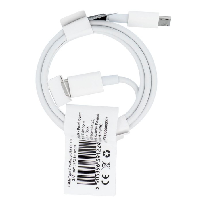 Kabel USB C do Micro USB QC3.0 2,4A 18W C972 1 m biały