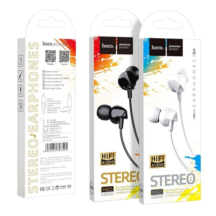 Headphones wired in-ear Jack 3,5 mm Hoco M60 black