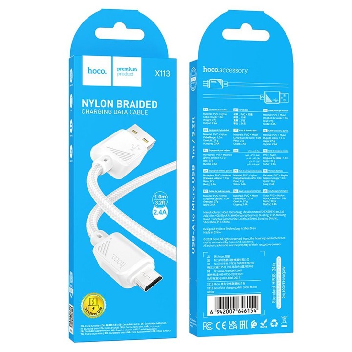 Kabel USB A do Micro USB Hoco 2,4A 1 m X113 biały