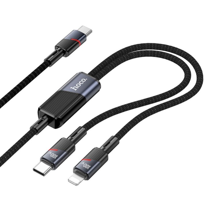 Cable 2-in-1 USB C to USB C + Lightning Hoco 5A 100W 1,2 m U139 black