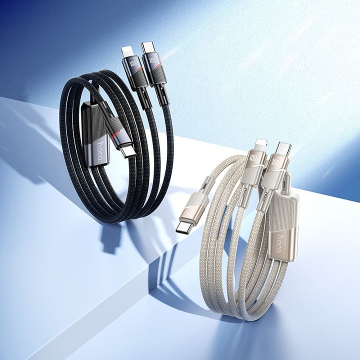 Кабель 2 в 1 USB C – USB C + Lightning Hoco 5A 100W 1,2 m U139 черный