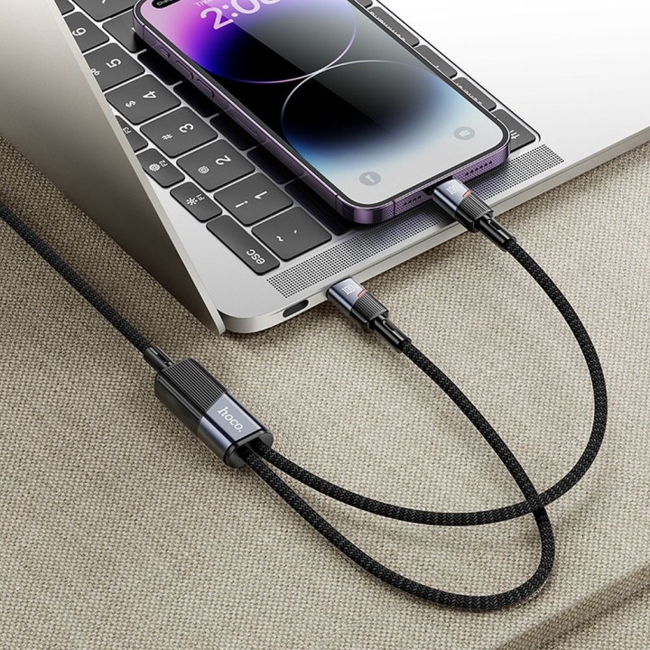 Cable 2-in-1 USB C to USB C + Lightning Hoco 5A 100W 1,2 m U139 black
