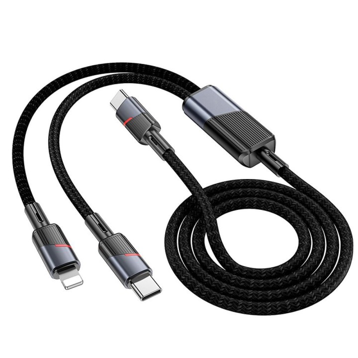 Cable 2-in-1 USB C to USB C + Lightning Hoco 5A 100W 1,2 m U139 black
