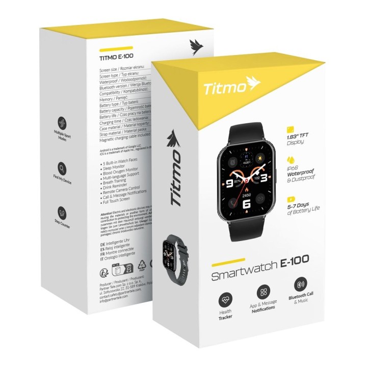 Smartwatch TITMO E-100 (TFT, bluetooth calling) black 0INT