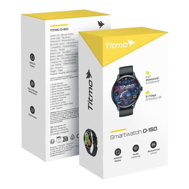 Смарт-годинник TITMO O-150 (AMOLED, дзвінки через bluetooth) чорний 0INT