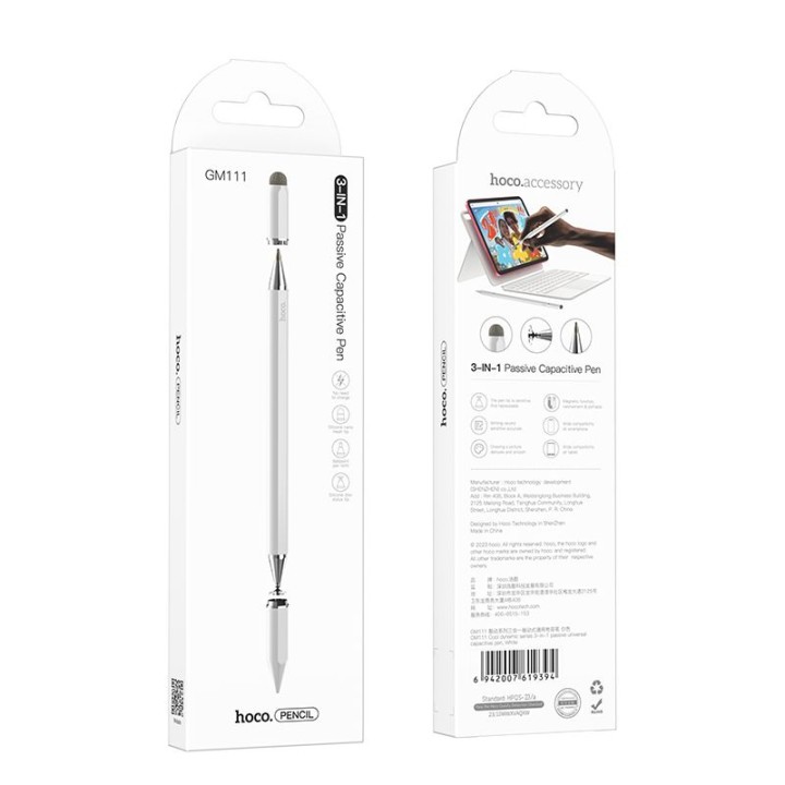 Passive tablet stylus 3-in-1 Hoco GM111 white