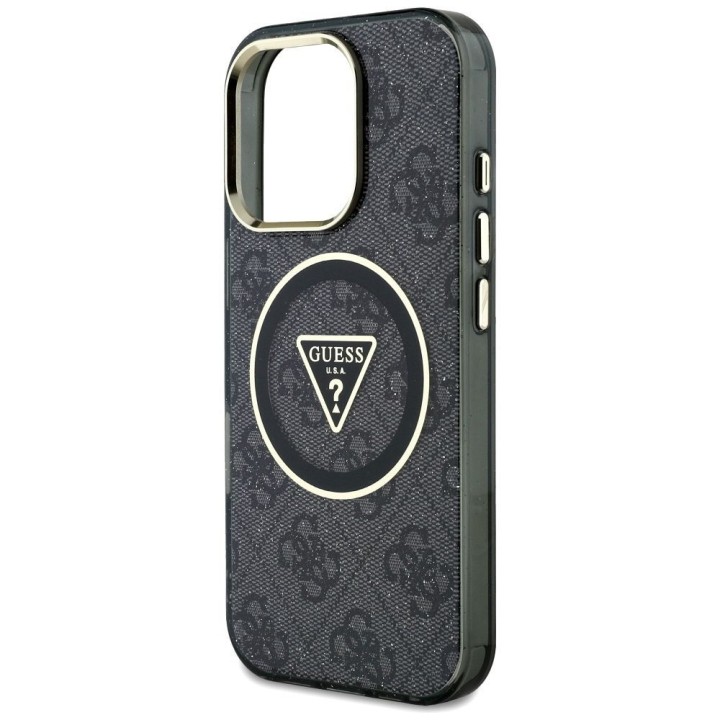 GUESS чехол для IPHONE 16 Pro совместимый с MagSafe GUHMP16LHG4PRTGK (IML Metal Glitter 4G Circle Triangle) черный