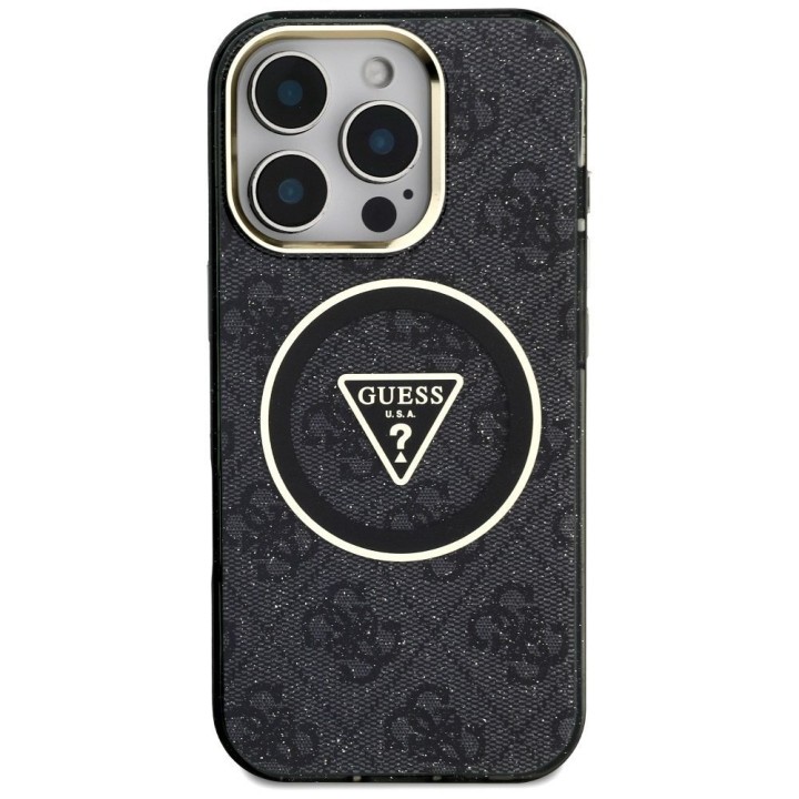 GUESS case for IPHONE 16 Pro compatible with MagSafe GUHMP16LHG4PRTGK (IML Metal Glitter 4G Circle Triangle) black