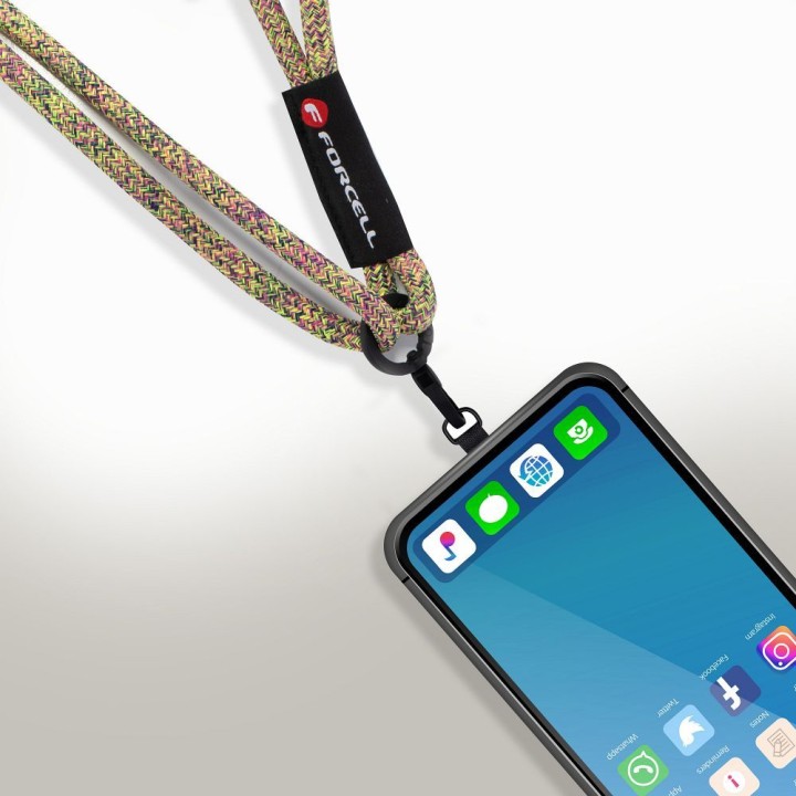 Phone lanyard crossbody with adjustment length Forcell F-Design S10X165 (max 82,5cm in a loop) green-pink purple