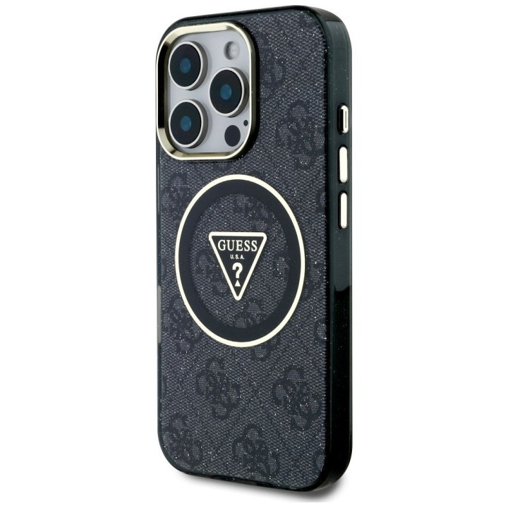 GUESS чехол для IPHONE 16 Pro совместимый с MagSafe GUHMP16LHG4PRTGK (IML Metal Glitter 4G Circle Triangle) черный