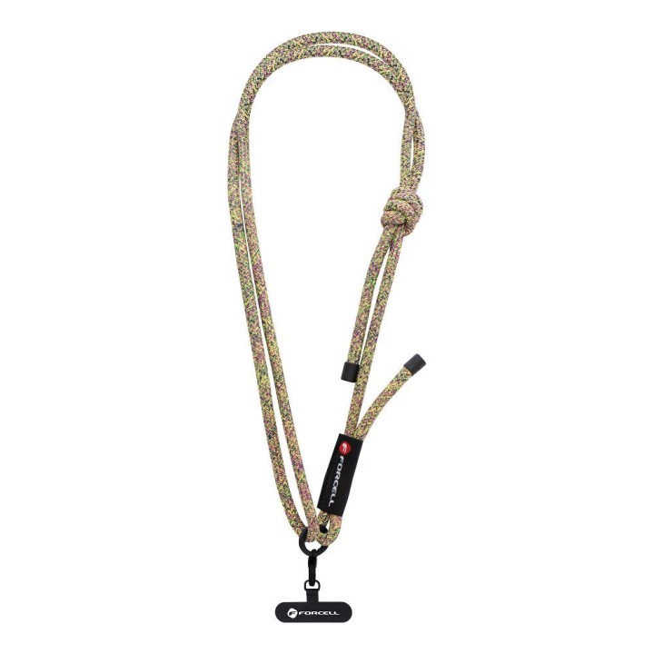 Smycz do telefonu crossbody z regulacją długości Forcell F-Design S10X165 (max 82,5cm w pętli) zielono różowo fioletowa