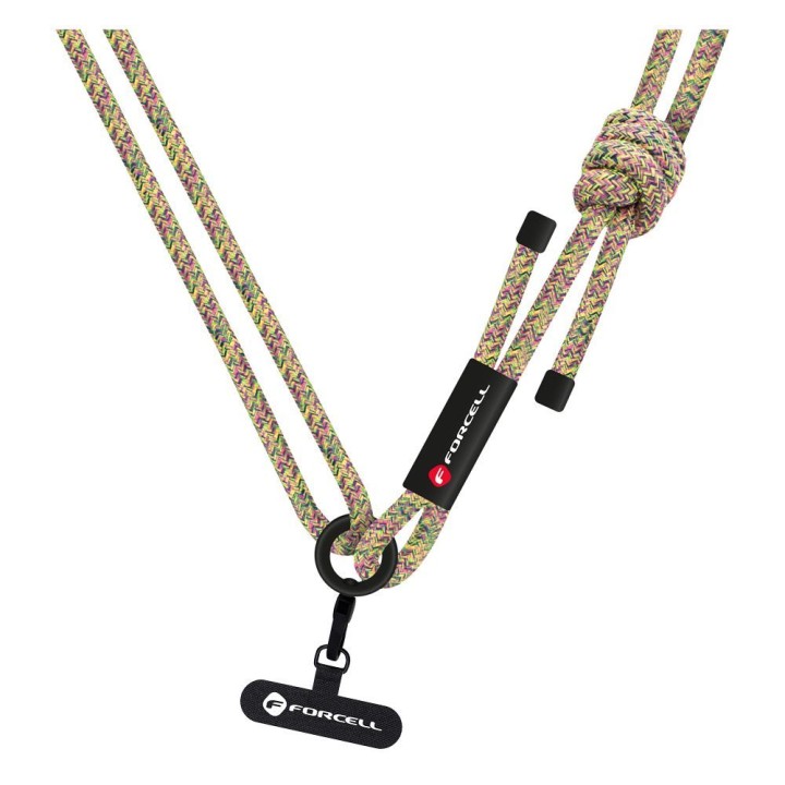 Phone lanyard crossbody with adjustment length Forcell F-Design S10X165 (max 82,5cm in a loop) green-pink purple