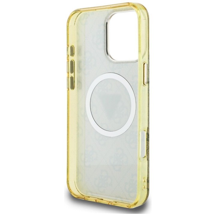 GUESS чехол для IPHONE 16 Pro Max совместимый с MagSafe GUHMP16XHG4PRTGW (IML Metal Glitter 4G Circle Triangle) коричневый