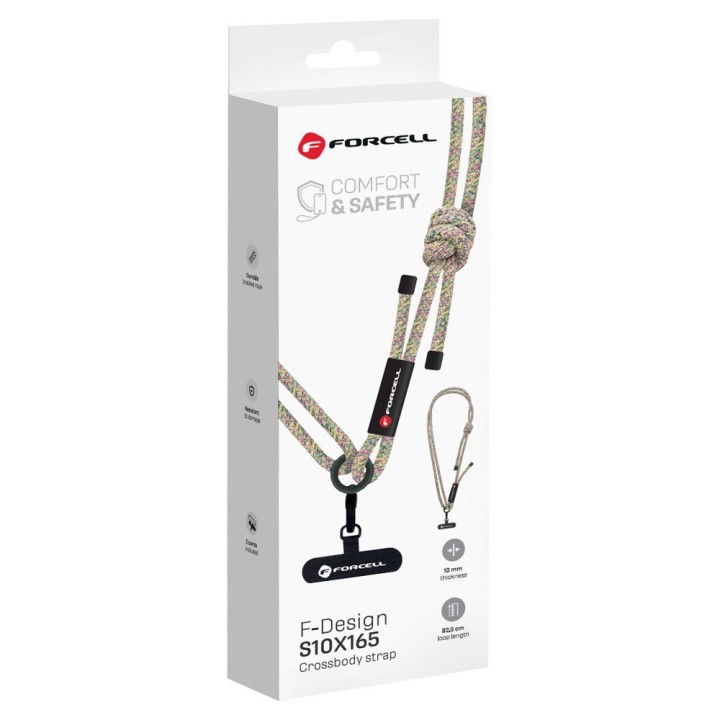 Ремінець для телефону crossbody з регулюванням довжини Forcell F-Design S10X165 (max 82,5cm у петлі) зелено-рожево-фіолетовий