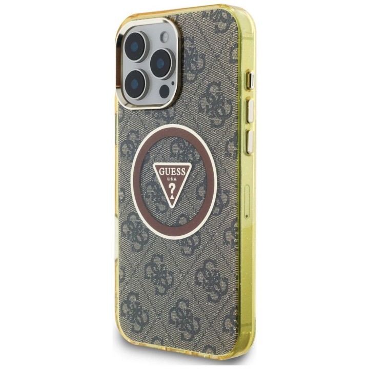 GUESS case for IPHONE 16 Pro Max compatible with MagSafe GUHMP16XHG4PRTGW (IML Metal Glitter 4G Circle Triangle) brown