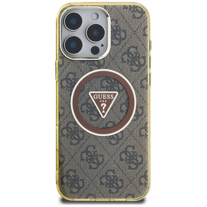 GUESS case for IPHONE 16 Pro Max compatible with MagSafe GUHMP16XHG4PRTGW (IML Metal Glitter 4G Circle Triangle) brown