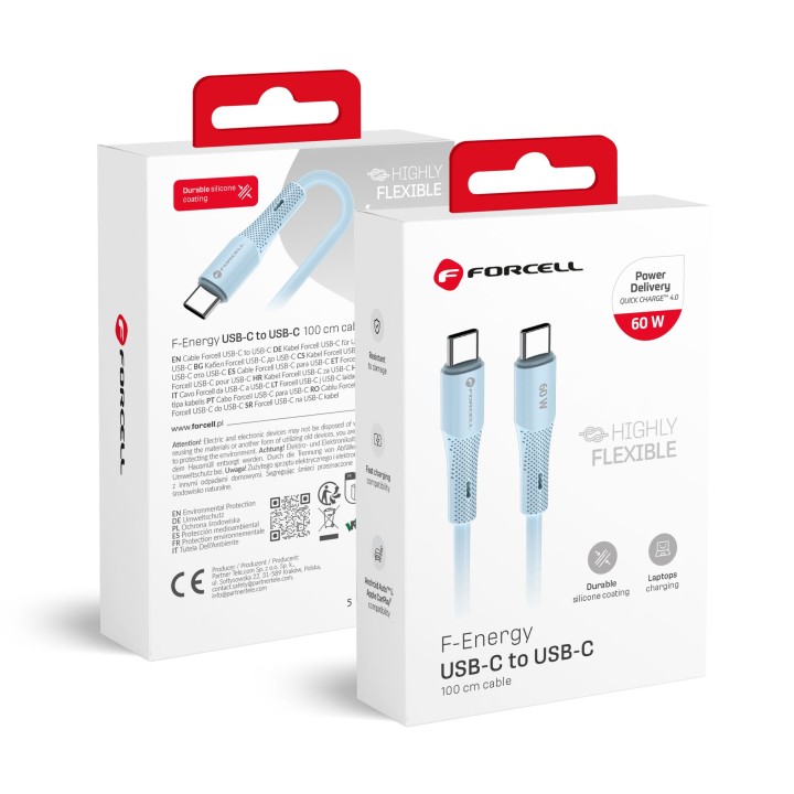 Кабель USB-C – USB-C Forcell F-Energy QC4.0 PD 3A 60W Silicone 1 m C344 синій