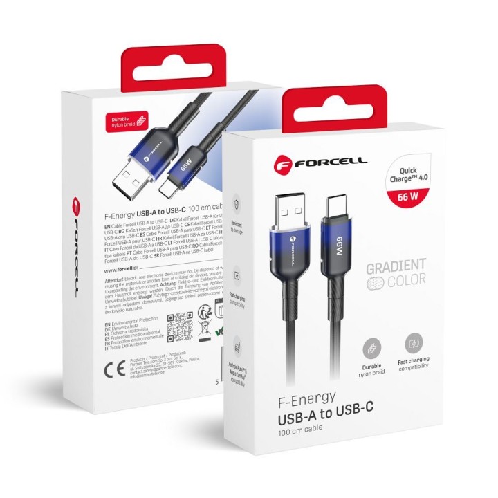 Кабель USB-A – USB-C Forcell F-Energy QC4.0 3A 66W Gradient 1 m C352 черный