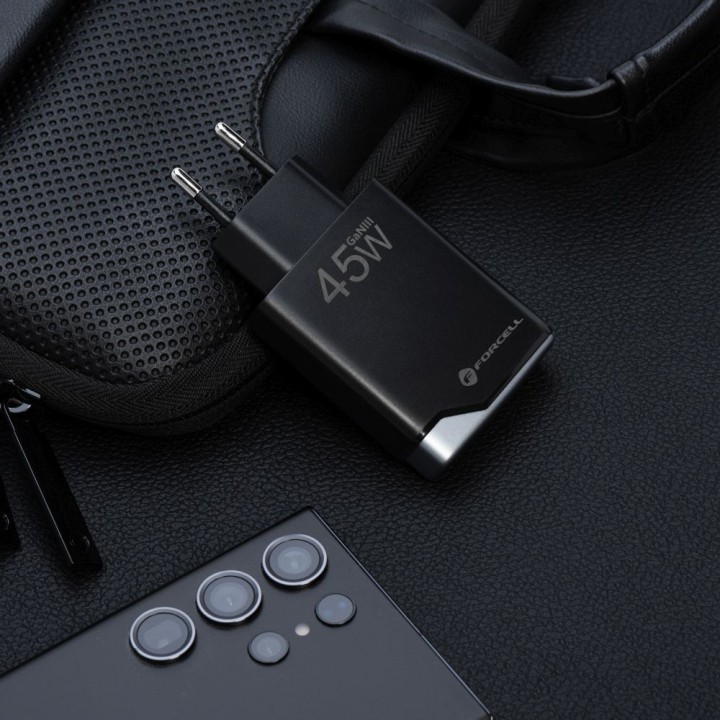 Мережевий зарядний пристрій для телефону Forcell F-Energy Ultra Slim GaN III 2 x USB C PD QC4.0 3A 45W B245201(2C) чорний