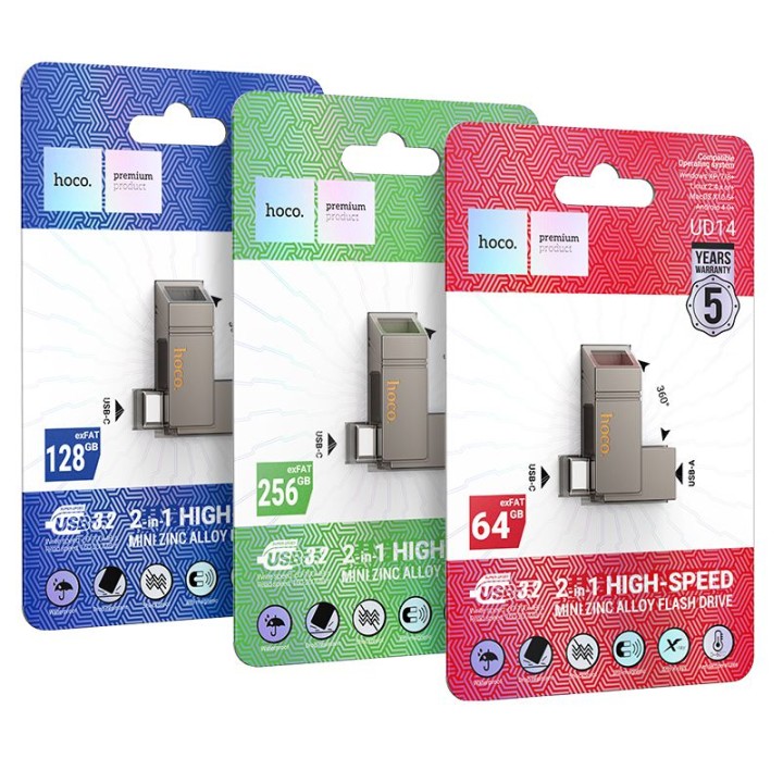 Флешка 256GB USB 3.2 (USB A + USB C) Hoco UD14 серая