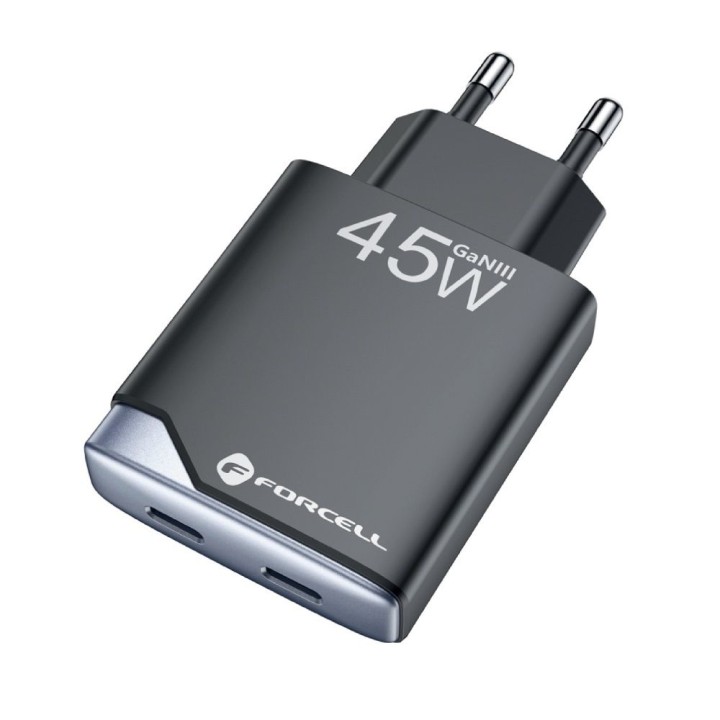 Мережевий зарядний пристрій для телефону Forcell F-Energy Ultra Slim GaN III 2 x USB C PD QC4.0 3A 45W B245201(2C) чорний