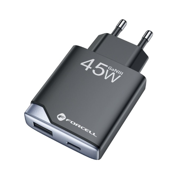 Сетевое зарядное устройство для телефона Forcell F-Energy Ultra Slim GaN III USB C + USB A PD QC4.0 3A 45W B245202(1A1C) черное
