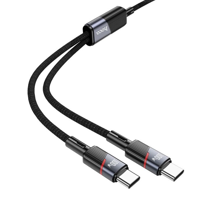 Кабель 2 в 1 USB C – USB C / USB C Hoco 5A 100W 1,2 m U139 чорний